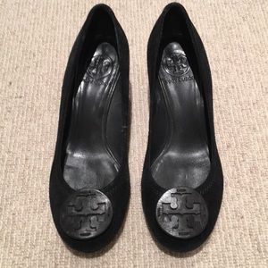 Tory Burch black suede wedges.